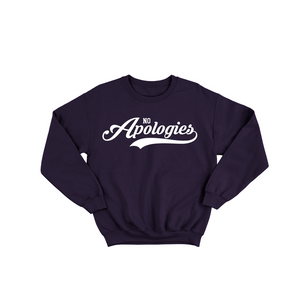 NO APOLOGIES SCRIPT CREW NECK NAVY BLUE