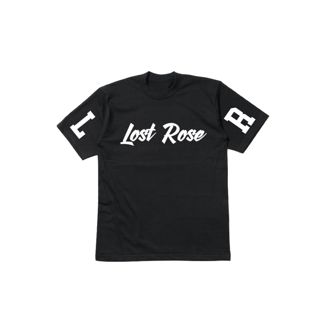 LOST ROSE SCRIPT SLEEVE PRINT TEE BLACK